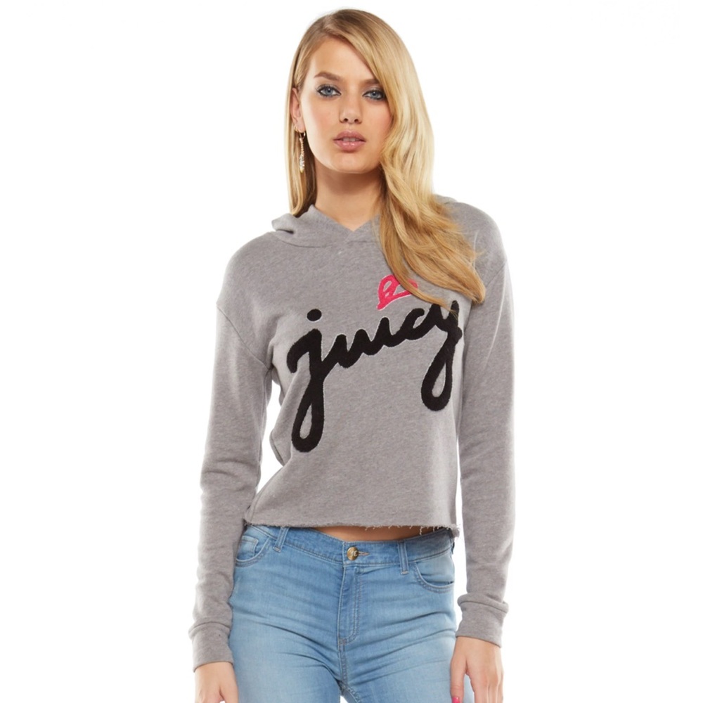 Juicy Couture Gray Hooded Cropped Sweatshirt